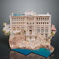 Luxurious Cliffside Building With Classical Design Multiple Windows Balconies And Blue Water View