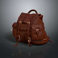 Stylish Brown Leather Backpack With Metal Buckles And Multiple Pockets For Daily Use