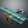 Vintage Biplane Model With Blue Green Camouflage Black Cross Markings On Wings