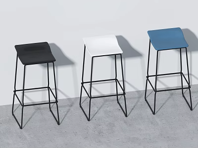 Modern Black White and Blue Bar Stools with Metal Frame in Minimalist Interior 3d model
