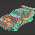 Red Cartoon Race Car With Flame Decals Number 95 And RUST-EZE Logo