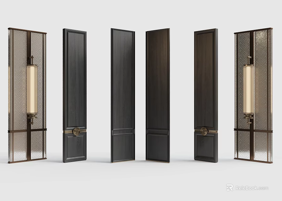 Modern Room Dividers With Wooden Frame And Glass Panel Design For Home Interior 3d model 