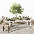 Modern Landscape Seats Outdoor Design With Wooden Structure Green Tree And Round Tables