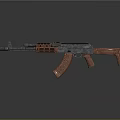 Modern Tactical Rifle Featuring Wooden Stock Metal Barrel And Rail System On Gray Background