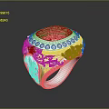 Elegant White Carved Ring With Red Gemstone And Pink Dots Design