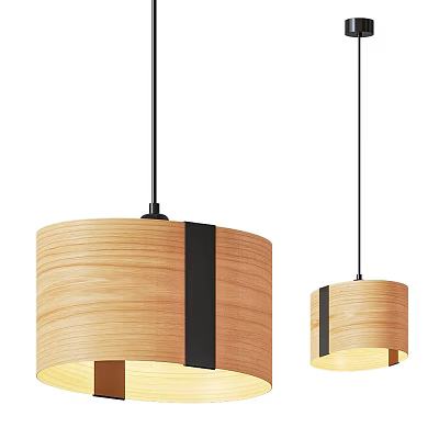 Modern Wooden Pendant Lights With Black Accents And Cylindrical Shade Design 3d model