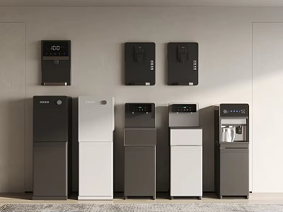 Various Black White Water Dispensers Wall Mounted and Floor Standing Models 3d model