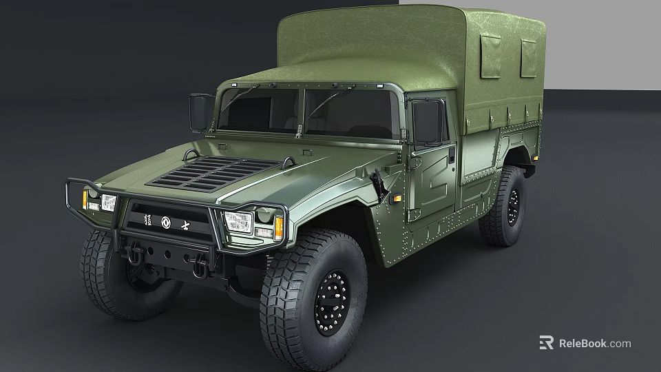 Military Green Off Road Vehicle With Canvas Top And Large Rugged Tires 3d model 