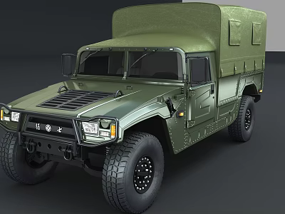 Military Green Off Road Vehicle With Canvas Top And Large Rugged Tires 3d model