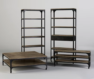 Industrial Style Display Shelves With Metal Frame And Wooden Shelves For Storage And 3d model