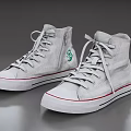 Light Gray High Top Canvas Shoes With Red Accent Trim Green Logo And White Laces