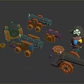 Pirate Themed Cannons With Orange And Gray Parts Wheels And Miniature Figure