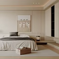 Modern Bedroom Interior Design With Comfortable Bed Decorative Painting And Lighting 3d model