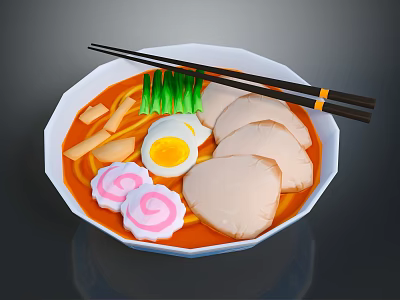 Delicious Ramen Bowl With Red Broth Soft Boiled Egg Chashu Pork Green Onions And Chopsticks 3d model