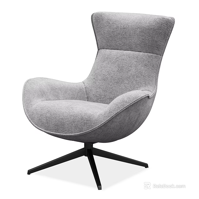 Gray Fabric Single Sofa with Curved Backrest Armrest and Black Star Base 3d model 