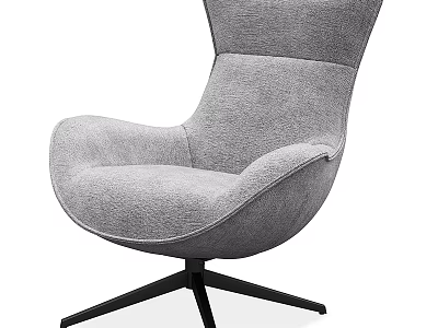 Gray Fabric Single Sofa with Curved Backrest Armrest and Black Star Base 3d model