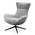 Gray Fabric Single Sofa with Curved Backrest Armrest and Black Star Base