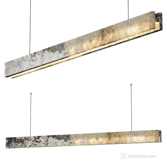 Modern Long Hanging Chandelier With Distressed Metal Texture For Interior Spaces 3d model 