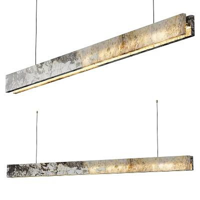 Modern Long Hanging Chandelier With Distressed Metal Texture For Interior Spaces 3d model