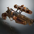 Vintage Steampunk Pistol With Double Barrel Scope Ornate Gold Red Details And Mechanical Components 3d model