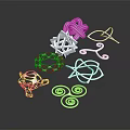 Transparent Decorative Geometric And Curved Shape Art Pieces On Black Background