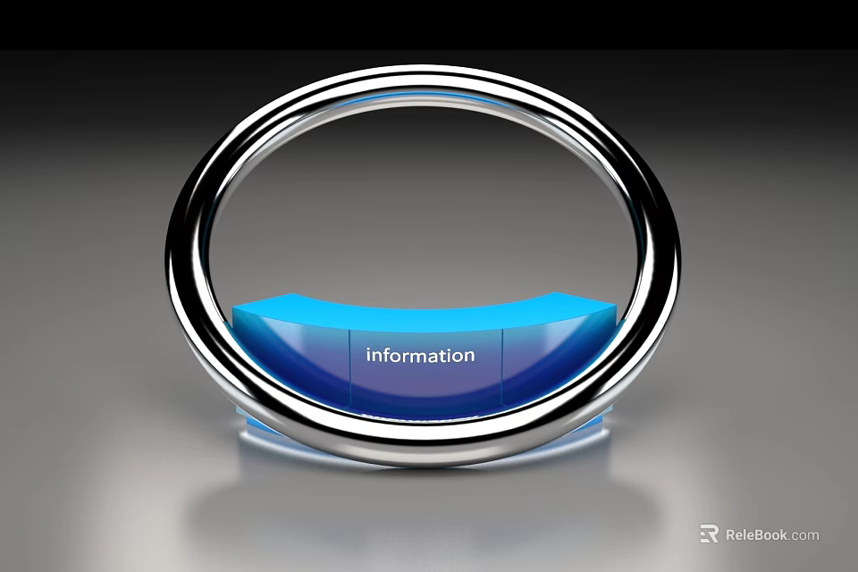 Modern Reception Desk With Silver Circular Ring Frame And Blue Information Section 3d model