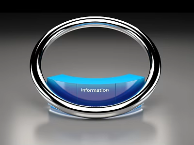 Modern Reception Desk With Silver Circular Ring Frame And Blue Information Section 3d model