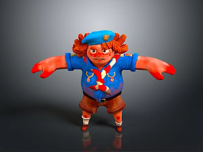 Game Movie Animated Character With Red Hair Wearing Blue Beret Red Scarf And Brown Shorts 3d model