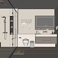 Modern Bathroom Interior With Glass Shower Enclosure Toilet Vanity Mirror And Cabinets