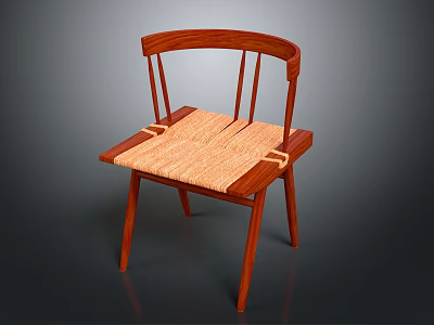 Wooden Leisure Chair With Curved Slat Back And Woven Seat Design Details 3d model