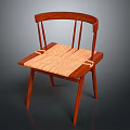 Wooden Leisure Chair With Curved Slat Back And Woven Seat Design Details