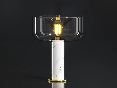 Modern Table Lamp With Marble Base Glass Shade And Gold Accents 3d model