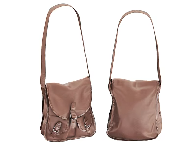 Two Brown Leather Shoulder Bags With Long Strap And Classic Design 3d model