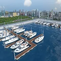 Stunning Waterfront Yacht Marina Scenery With Docked White Luxury Yachts And Distant Modern City Skyline