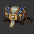 Stylish Blue And Gold Leather Shoulder Bag With Hexagon Patterns And Ornate Buckle