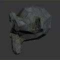 Metallic Geometric Sculpture With Polyhedral Design And Eye Shaped Holes On Reflective Base