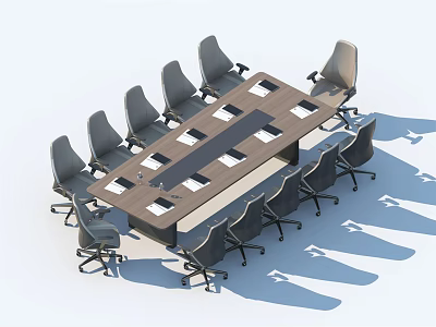 Modern Conference Table With Wheeled Office Chairs And Document Slots Design 3d model