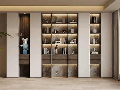 Modern Built in Bookcase with Shelves Books and Decorative Items in Neutral Tones 3d model