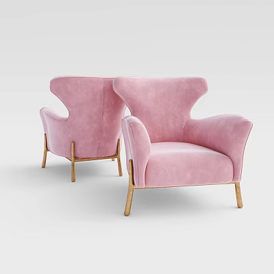 Pink Velvet Single Sofa With Curved Backrest Armrest And Gold Legs Modern Design 3d model