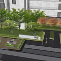 Garden Landscape Design with Green Red Trees Pathway and Number 5 Signs by Building