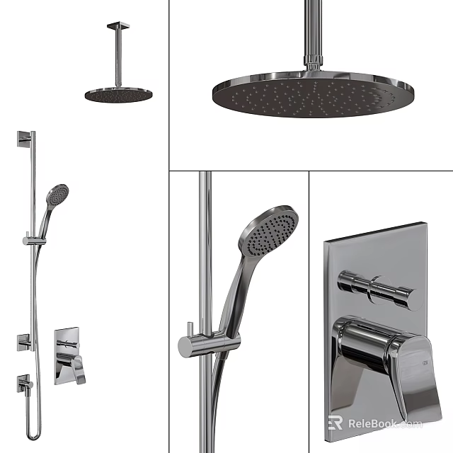 Modern Shower Faucet with Chrome Finish Rainfall Showerhead Handheld Sprayer and Valve 3d model 