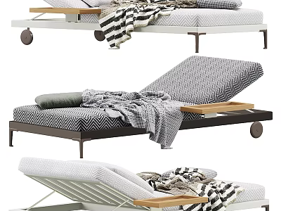 Modern Lounge Chair With Adjustable Backrest Cushions Blanket And Wooden Tray 3d model