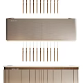 Sleek Modern Reception Desk Design With Brushed Metal Panel And Vertical Decorative Lines