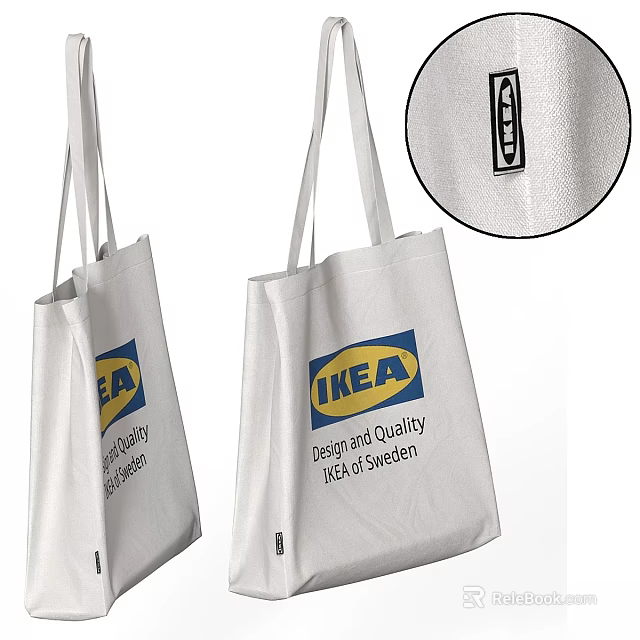 IKEA White Canvas Tote Bags Featuring Blue Yellow Logo And Design Quality Text 3d model 