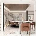 Modern Dining and Living Room Interior With Sofa Coffee Table Dining Table And Marble Wall Decor