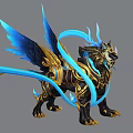 Elegant Mythical Creature With Blue Wings Golden Ornaments Black Body And Flowing Blue Ribbons