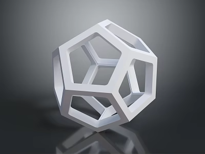 White Geometric Polyhedron Wireframe 3D Structure On Dark Background With Reflection 3d model