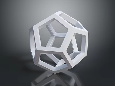 White Geometric Polyhedron Wireframe 3D Structure On Dark Background With Reflection 3d model