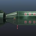 Military Bomb With Green Silver Body Red Nose Cone Yellow Warning Signs And Tail Fins