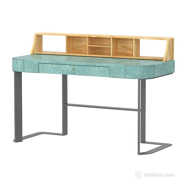 Modern Dressing Table with Light Blue Top Wooden Shelf and Metal Legs Minimalist Design 3d model 